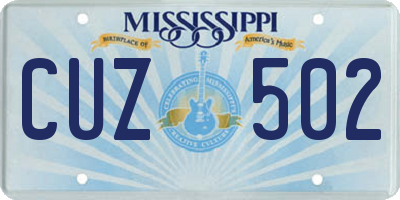 MS license plate CUZ502