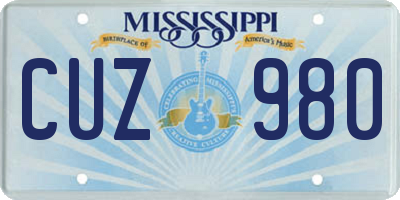 MS license plate CUZ980