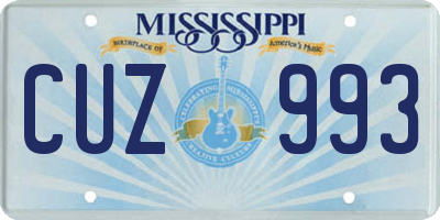 MS license plate CUZ993