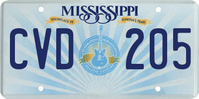 MS license plate CVD205