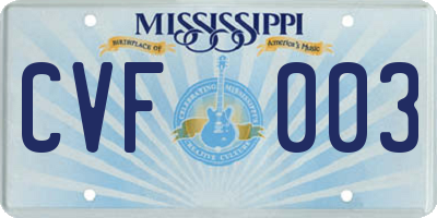 MS license plate CVF003