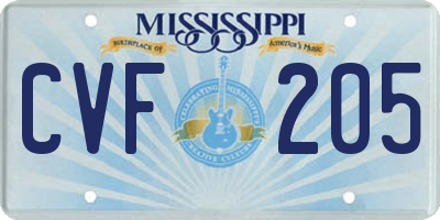 MS license plate CVF205