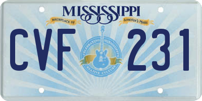 MS license plate CVF231