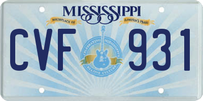 MS license plate CVF931