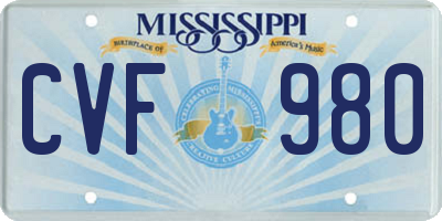 MS license plate CVF980