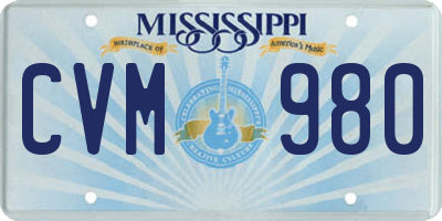 MS license plate CVM980