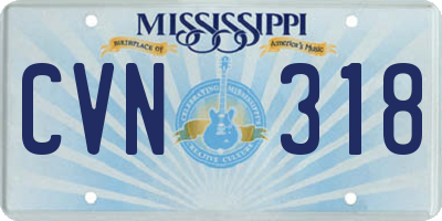 MS license plate CVN318