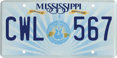 MS license plate CWL567