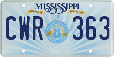 MS license plate CWR363