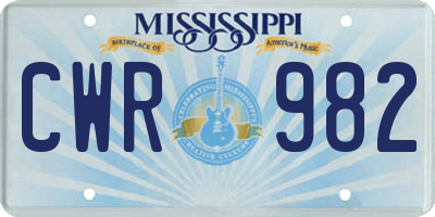 MS license plate CWR982