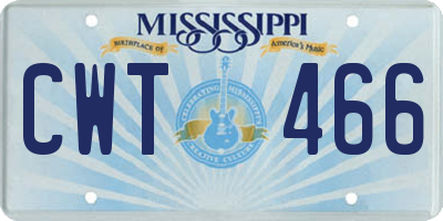 MS license plate CWT466