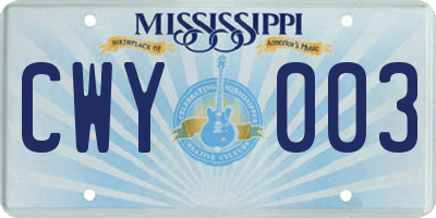 MS license plate CWY003
