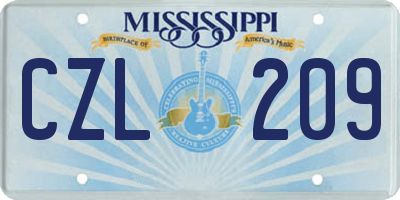 MS license plate CZL209