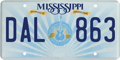 MS license plate DAL863