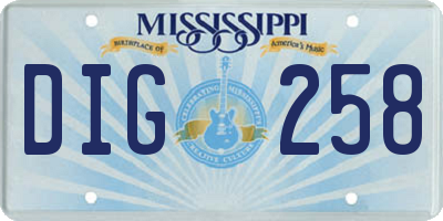MS license plate DIG258