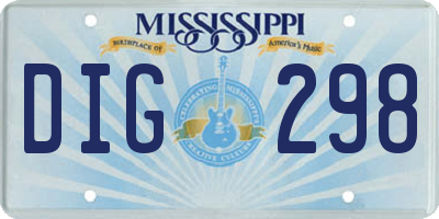 MS license plate DIG298