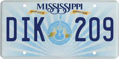 MS license plate DIK209