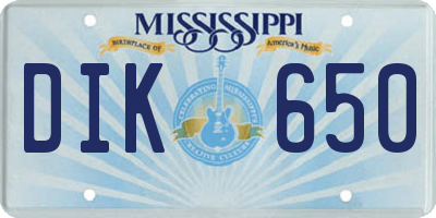 MS license plate DIK650