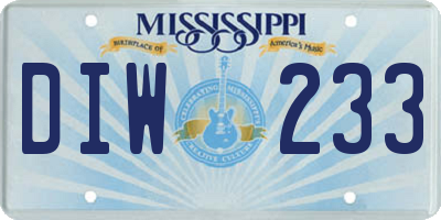 MS license plate DIW233