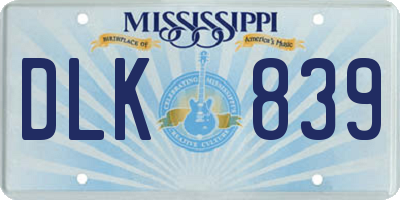 MS license plate DLK839