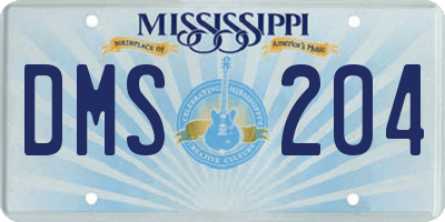 MS license plate DMS204