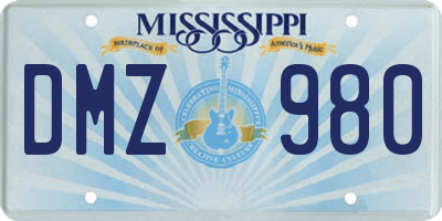 MS license plate DMZ980