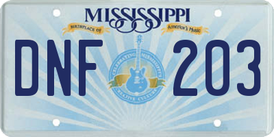 MS license plate DNF203