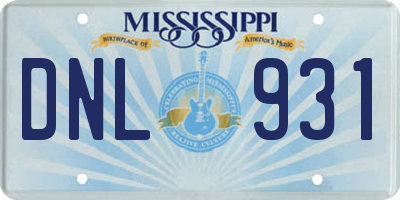 MS license plate DNL931