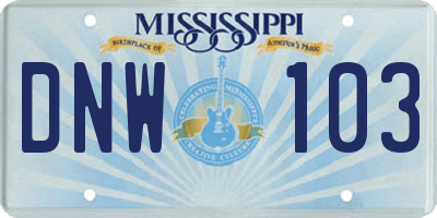 MS license plate DNW103