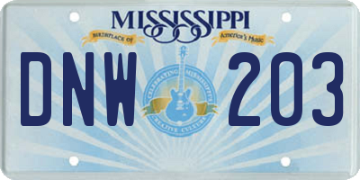 MS license plate DNW203
