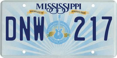 MS license plate DNW217