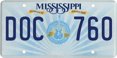 MS license plate DOC760