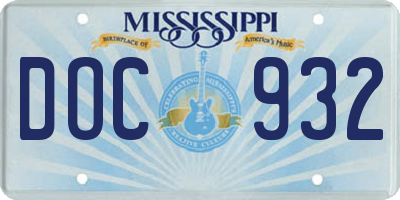 MS license plate DOC932