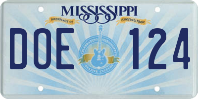 MS license plate DOE124