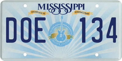 MS license plate DOE134