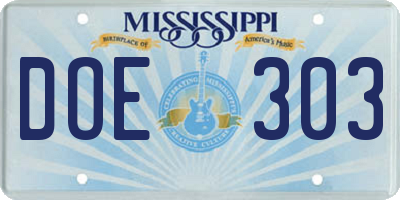 MS license plate DOE303