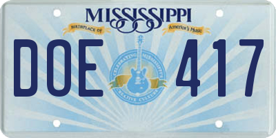 MS license plate DOE417
