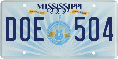 MS license plate DOE504
