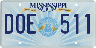 MS license plate DOE511