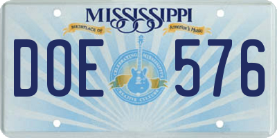 MS license plate DOE576