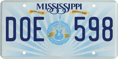 MS license plate DOE598