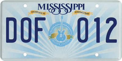 MS license plate DOF012