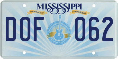 MS license plate DOF062