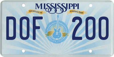 MS license plate DOF200