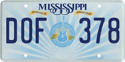 MS license plate DOF378