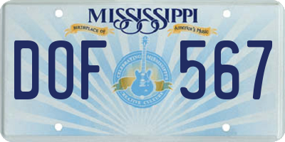 MS license plate DOF567