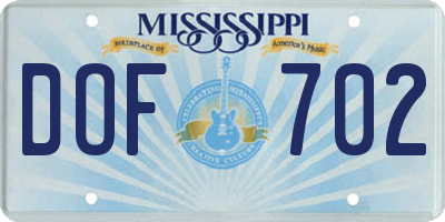 MS license plate DOF702