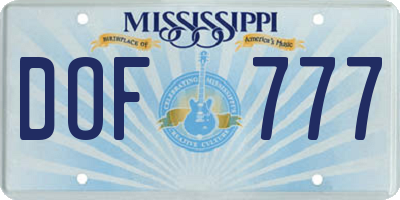 MS license plate DOF777
