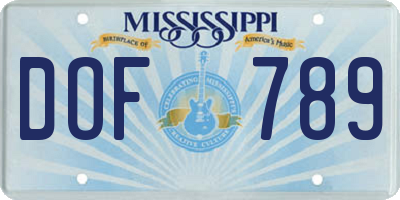 MS license plate DOF789