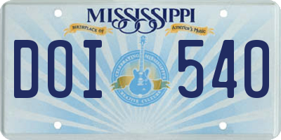 MS license plate DOI540